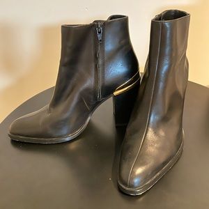 Zara Black Leather Boots with Gold Heel Detail